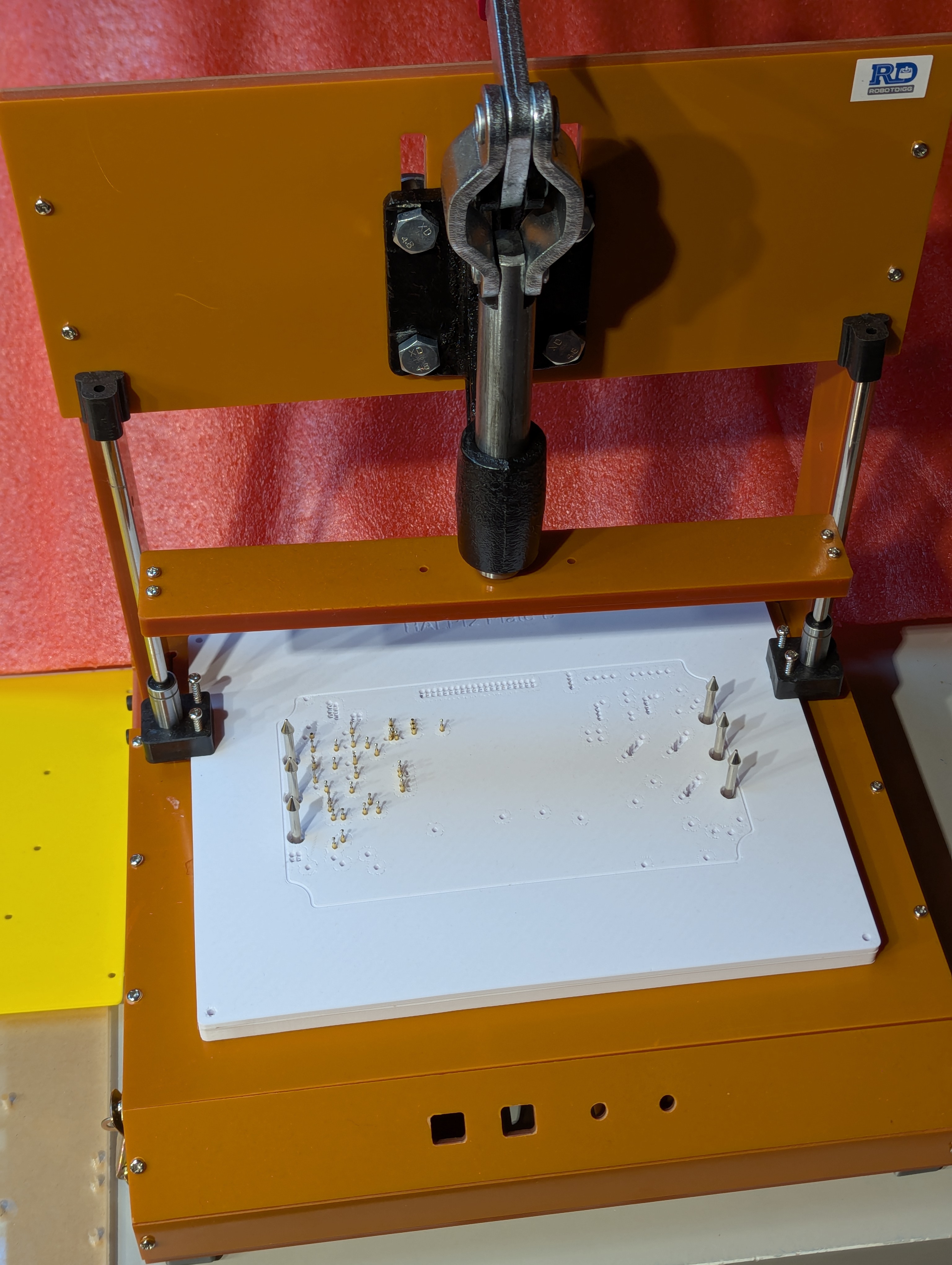 A test jig with a bed of nails