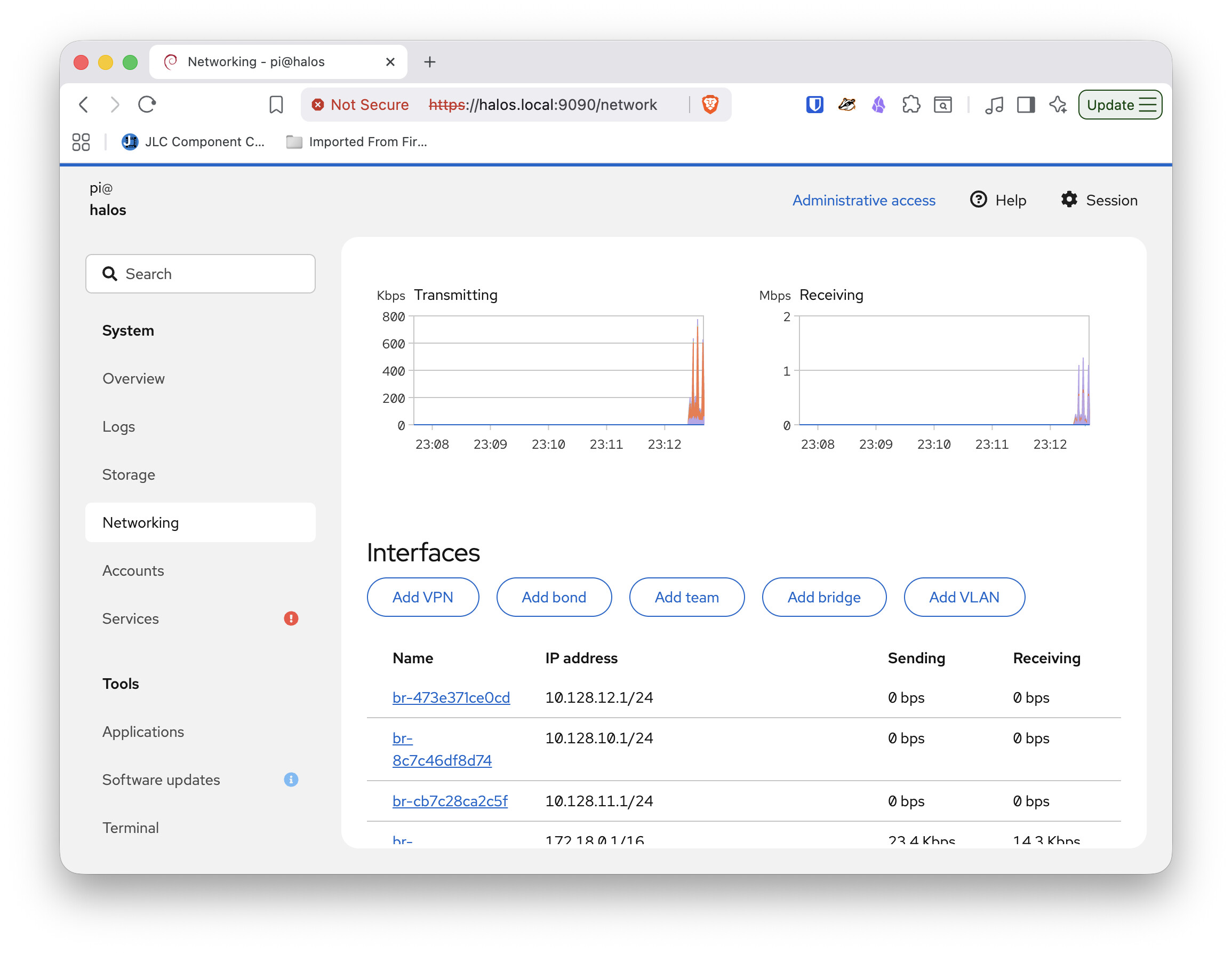 Cockpit networking configuration interface